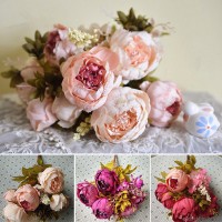 1Bunch Artificial Silk Peony Flower Leaf Wedding Bouquet Home Party Ornaments   162727076652